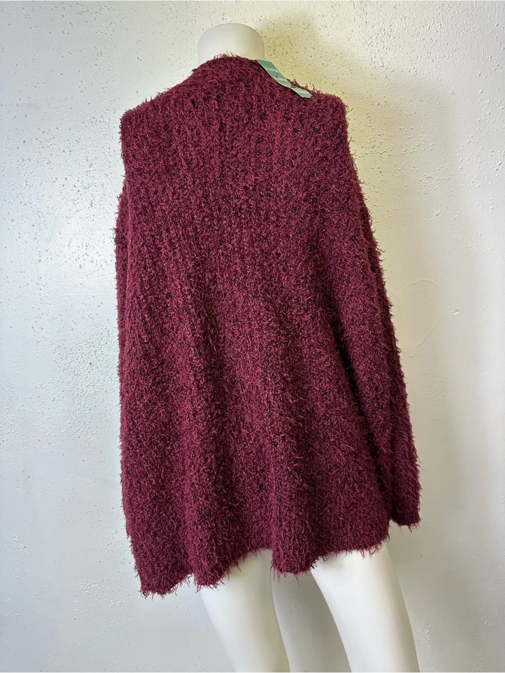 Kensie Open-Front Fuzzy Cardigan in Burgundy